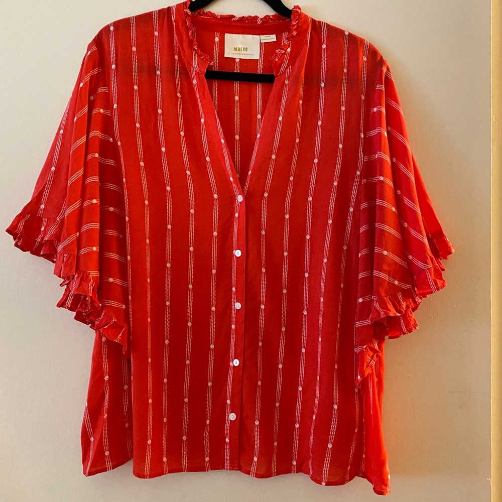 Anthropologie Maeve Flutter Sleeve Blouse